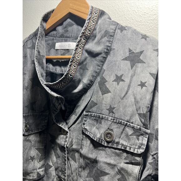 Billy T Lined Gray Jacket Black Stars Embroidered Collar Sz XS NWT Military Y2K - Picture 3 of 13